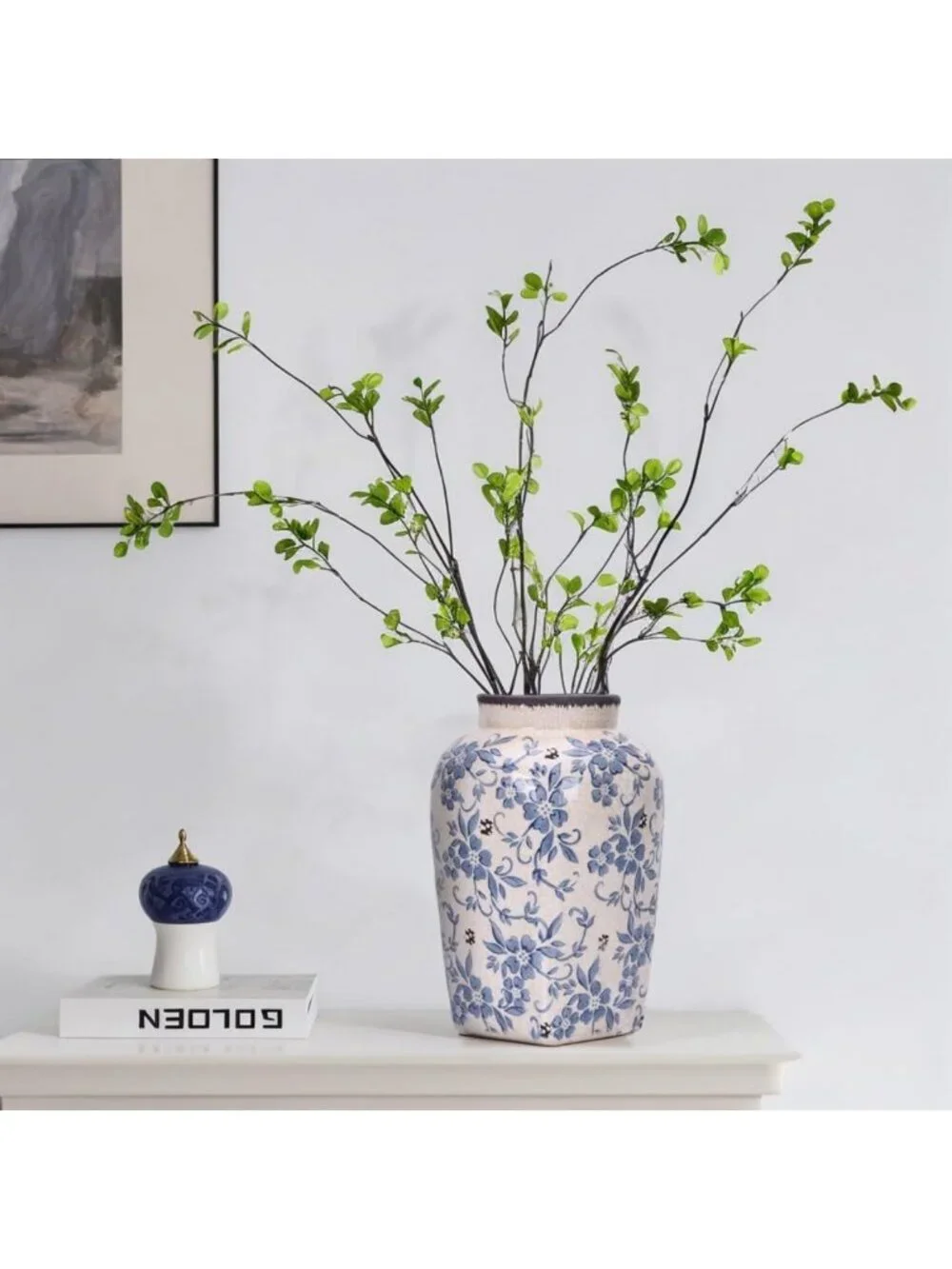 Vintage Blue and White Floral Vase - 9.7